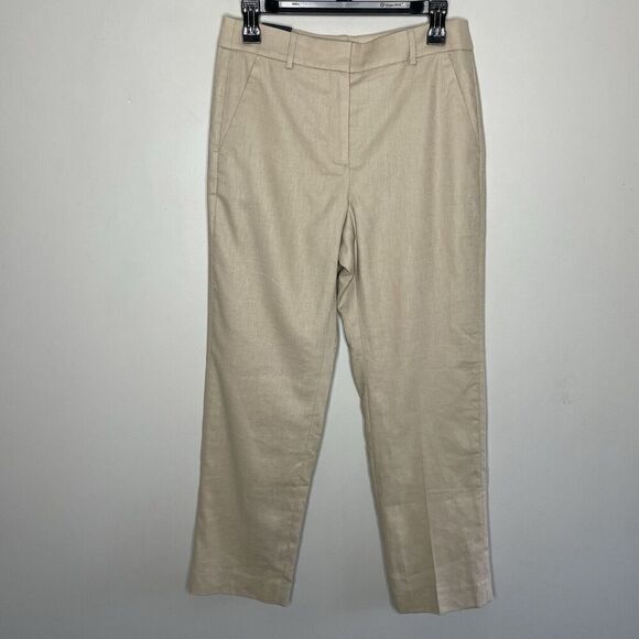 J.CREW Kallie Pants Women 4 Beige Linen Blend Straight Leg NEW Stretch BY761 - Picture 1 of 14